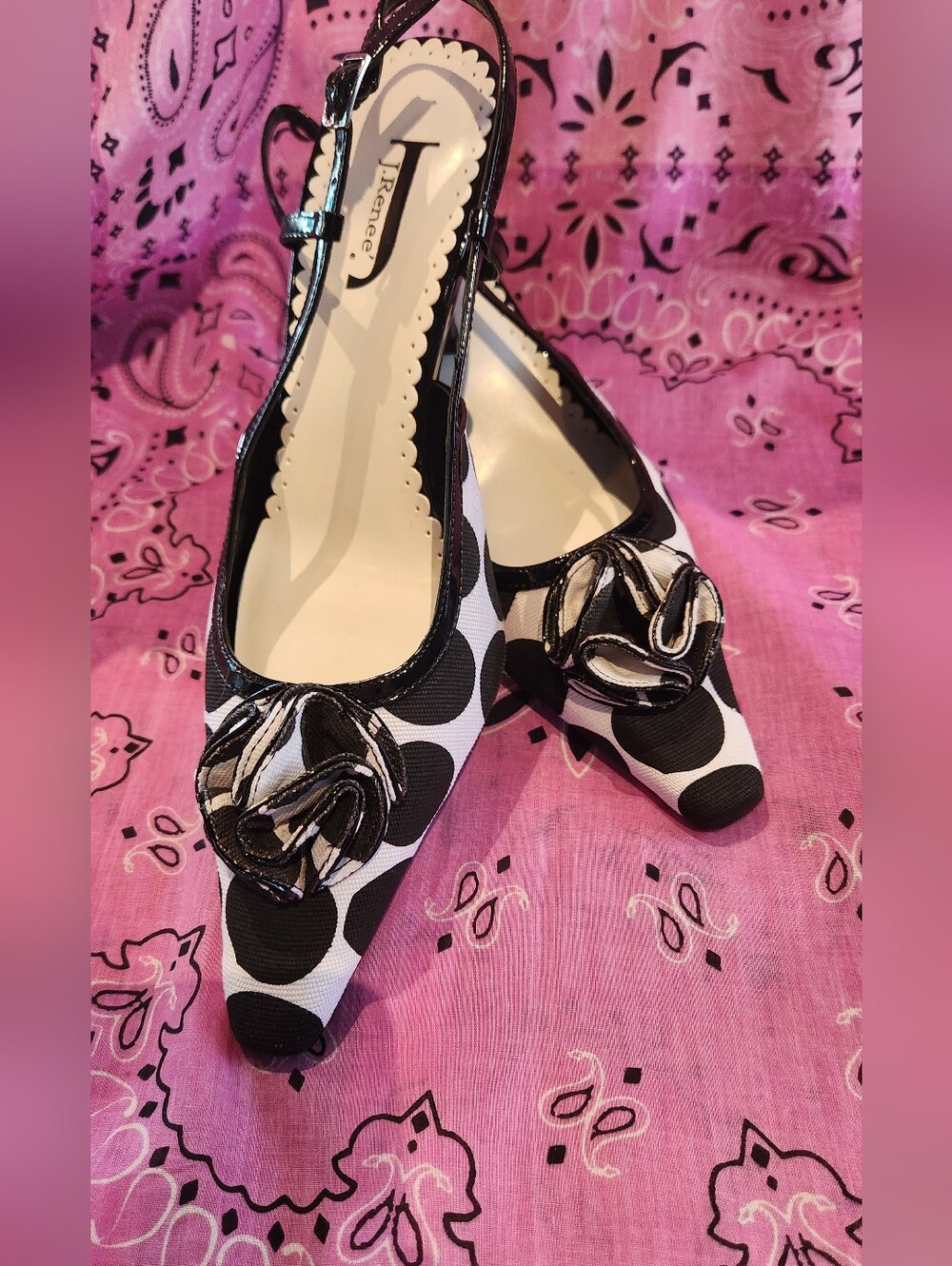 J Renee Black and white Polka Dot Slingback Shoes